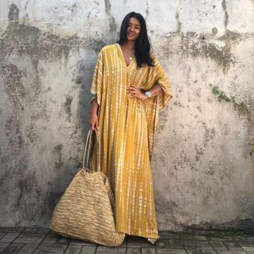 2021 Bohemian Striped Plus Size Kaftan Beach Cover-ups Loose Summer Maxi Dress For Women Beachwear Bathing Suit Cover Up A552