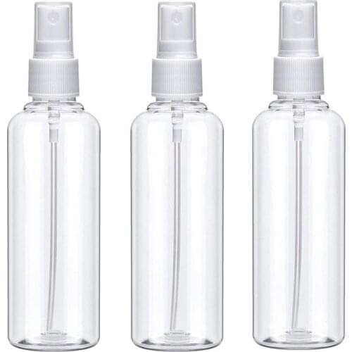 Freeship 3pcs 100 ML Clear Plastic Spray Bottles with Fine Mist Sprayer Reusable Bottles for Essential Oils,Perfumes,Cleaning