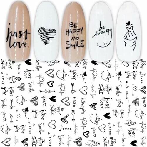 Heart Leaf Design 3D Nail Sticker Black White Transfer Stickers for Nails Sexy Girl Face Slider Tip Abstract Wrap for Manicure