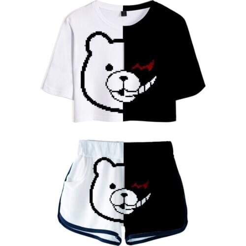 Anime Danganronpa Merch Monokuma Cosplay Costume TShirt Shorts 3D Two Piece Sets Women Sexy Crop tops Streetwear Funny Tracksuit