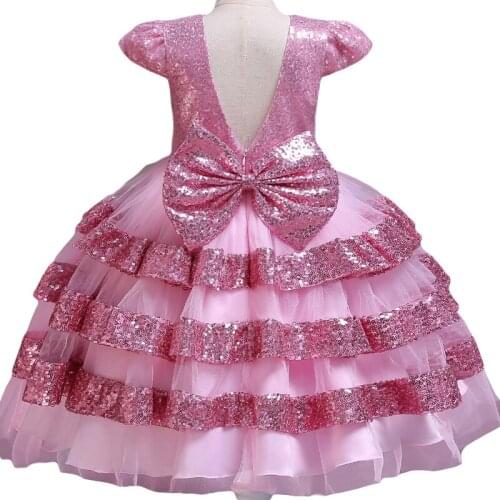 Pegeant Sequined Backless Kids Dresses for Girls Wedding Party Princess Dresses Baby Girls First Communion Layered Tutu Dresses