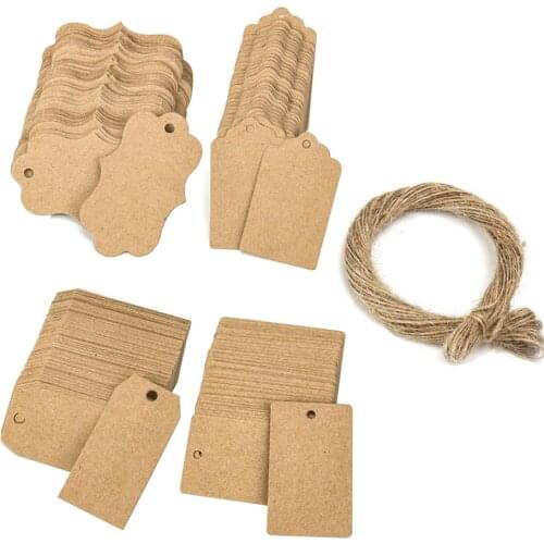 Writtable Kraft Paper Gift Tags Vintage Brown Black White Label Tags 100pcs Handmade Labels with Hemp Rope