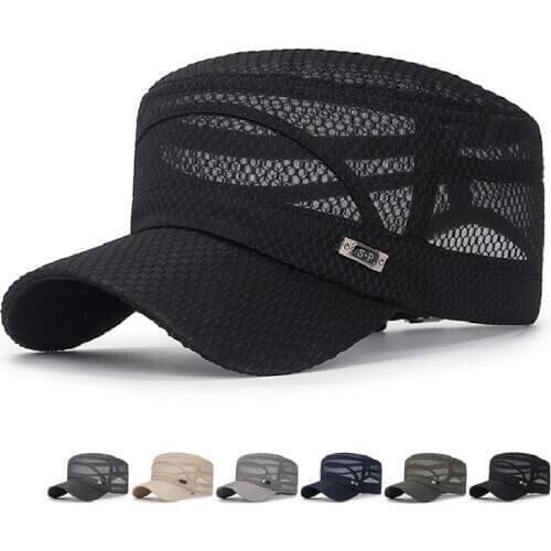 New Military Hat For Men Summer Breathable Mesh Army snapback Flat Hats Cadet Roof Cap Casual Summer Dad Caps Caps For Women