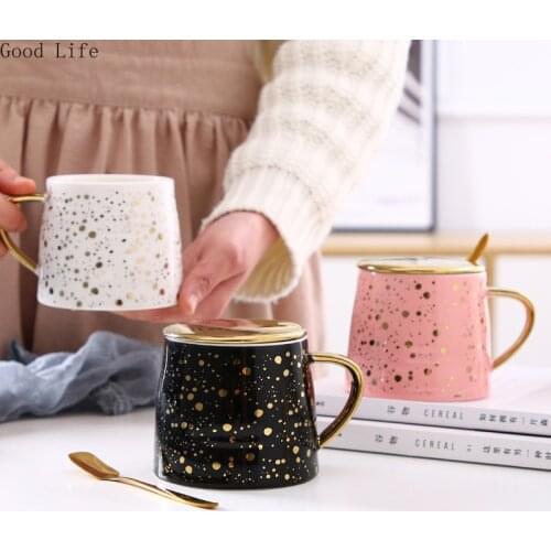 320ML Nordic Ins Creative Starry Ceramic Mug Coffee Cups Gold Handle Coffee Milk Gift Cup