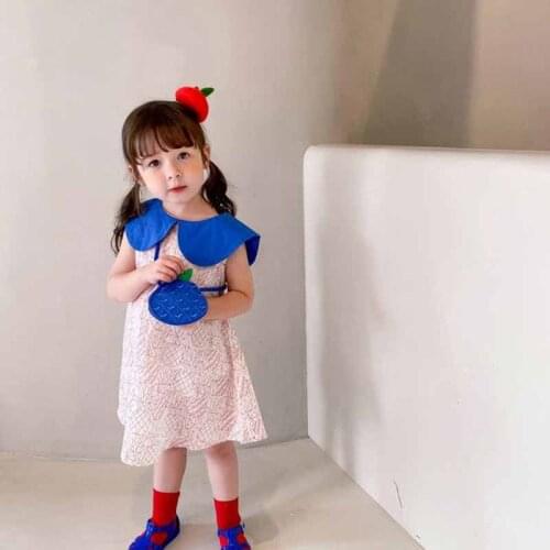 Summer Girls' Dress Novelty Style Lapel Pineapple Cotton Fashion Princess Dress Free Bag Baby Kids ChildrenS Clothing For Girls