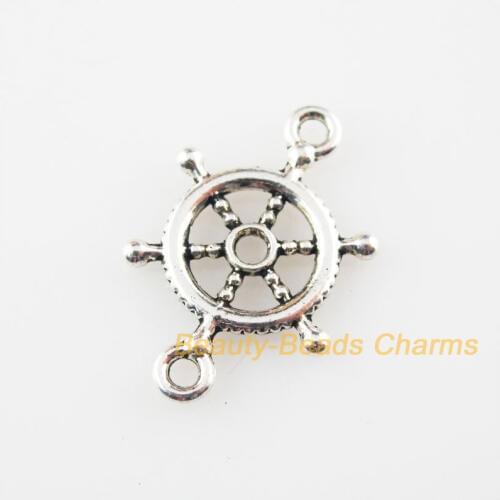 Fashion 15Pcs Tibetan Silver Color Ship Rudder Charms Pendants Connectors 15x23mm