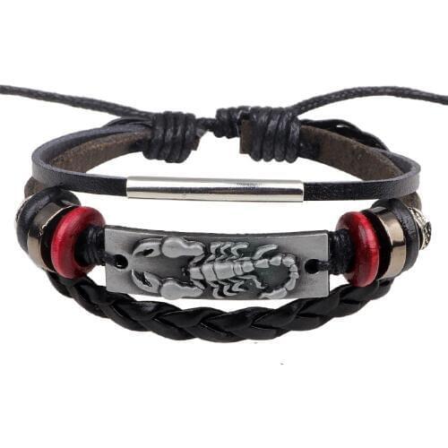 Fashion Multilayer Men Leather Bracelet Charming Scorpion Adjustable Bracelets Bangles Handwoven String Rope Bracelets Jewelry