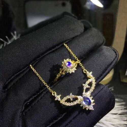 Real Natural Moonstone jewelry set Natural Real Moonstone 925 sterling silver 1pc pendant,1pc ring