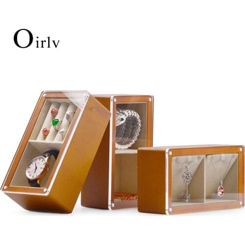 Oirlv Jewelry Organizer Case Solid Wood Bracelet Ring Display Case Jewelry Display Stand Earring Storage Box Multifunction