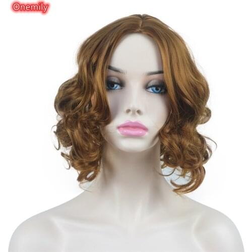 Onemily Short Wavy Layered Shaggy Soft Wig Heat Resistant Fiber Synthetic Natural Looking Silky Auburn Wigs for Daily Wear