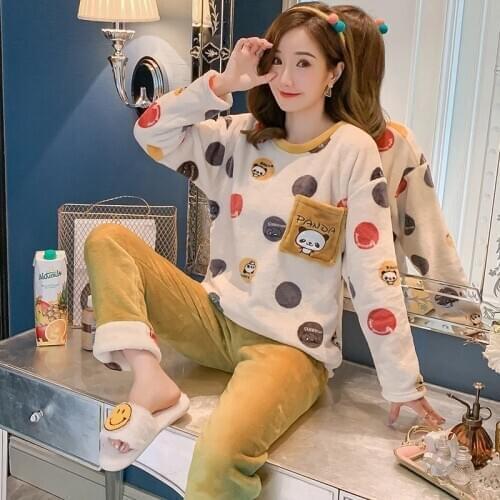 Warm Pajamas for Women Velvet Pijamas Mujer Invierno Flannel Sleepwear Home Suit Pyjama Femme Home Clothes Animal Pigiama Donna