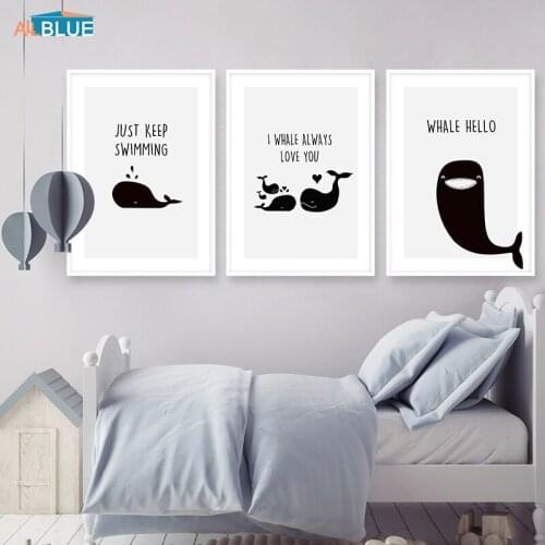Whale Poster Nordic Style Nursery Wall Art Posters And Prints Canvas Painting Wall Pictures For Baby Room Kids Bedroom Decor