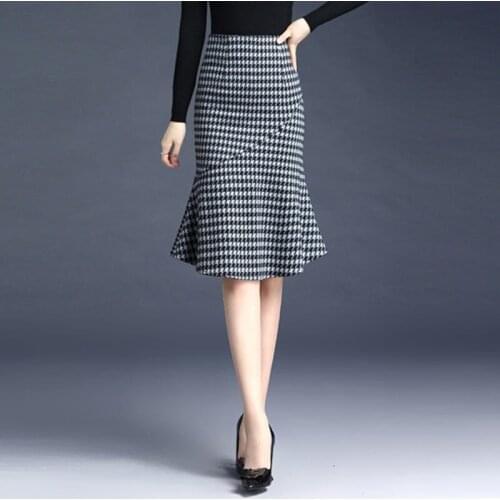 Plus Size 4XL Plaid Skirt Women Fashion Elegant High Waist Office Work Mermaid Midi Skirt Female 2021 New Autumn LU2124
