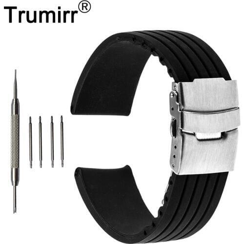 22mm 24mm Silicone Rubber Watchband Stainless Steel Safety Buckle Strap for Panerai Luminor Radiomir Watch Band Belt Bracelet