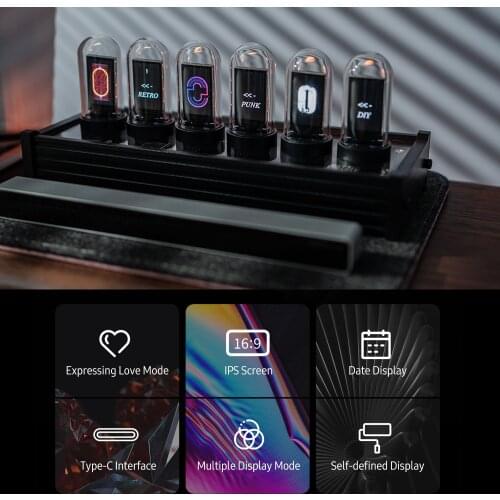 RGB LED Tube Clock Vintage Digital Nixie Clock 6 Bit Time Photo Display Retro Desk Clock IPS Module and Glass Dome Decoration