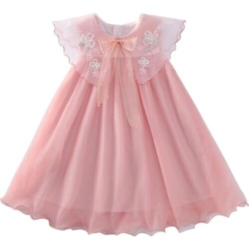 Girls Princess Mesh Dresses For Kids Elegant Party Wedding Dress Summer Children Ruffles Clothes 2 Color