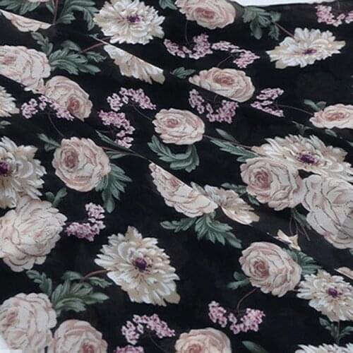 Bubble Chiffon Rose Summer Fresh Print Dress Scarf Shirt Sewing Skirt Fabric