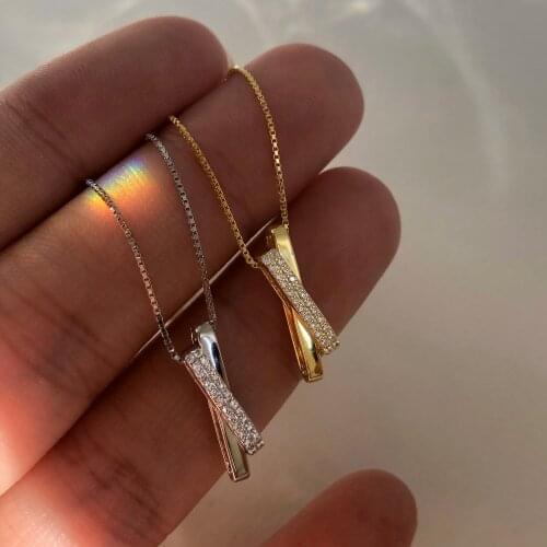 Cute Female Crystal Small Cross Pendant Necklace 925 Sterling Silver Gold Chain Necklaces For Women Vintage Wedding Necklace
