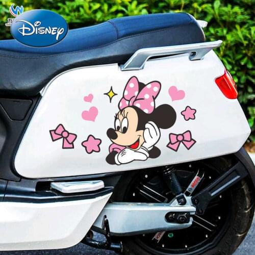 Disney Mickey Mouse Electric Motorcycle Car Sticker Minnie Cartoon Anime Scratch Block Cute Decorative Car Sticker