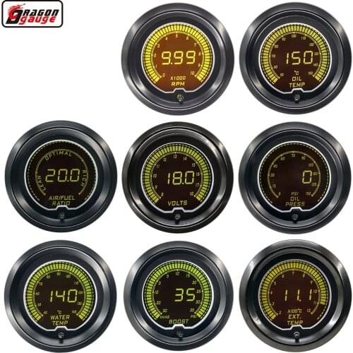 52mm Digital Lcd 7 Colors Light Auto Car Boost Water Temp Oil Temperature Gauge Pressure Tachometer Volt Air Fuel Gas RPM Meter