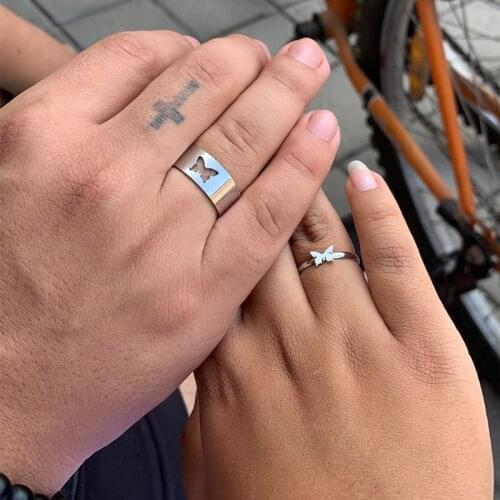 Vintage Gold Butterfly Rings Set For Women Men Lover Couple Friendship Engagement Wedding Open Cuff Ring Adjustable Jewelry