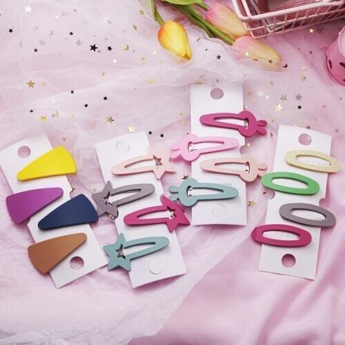 4Pcs/Set Candy Color Matte Hair Clip For Girls Fashion Geometric Rabbit Star Hairpins Barrettes Women Hair Accessories