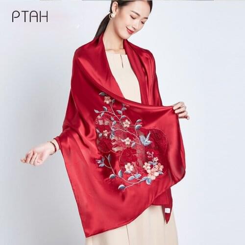 [PTAH] 100% Mulberry Silk Long Scarf for Women Comfort Large Shawls for Headscarf and Neck- Oblong Hair Wraps With Gift Packed