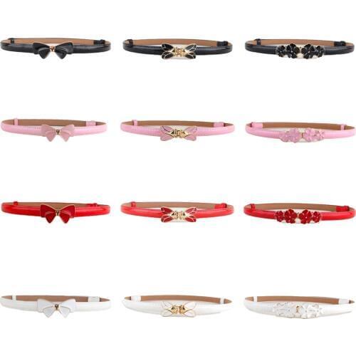 Women Ladies Girls Skinny Flower Bow Buckle Belt Faux Leather Corset Waistband BLTLL0108