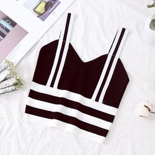 HELIAR Strips Crop Top Sexy Striped Spaghetti Straps Top Black Tops 2020 Summer Cotton Woman Crop Tops Female