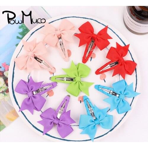 Powmuco 1 Pair Solid Color Grosgrain Ribbon Bowknot BB Clip Cute Princess Bangs Hairpin Baby Headwear Hair Accessories Kids Gift
