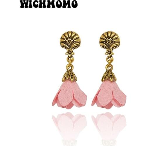 2019 New Fashion 42*15mm 1 Pair Bohemia Retro Zinc Alloy Gold Flowers Dangle Earring for Women Party Gift Jewelry accessories