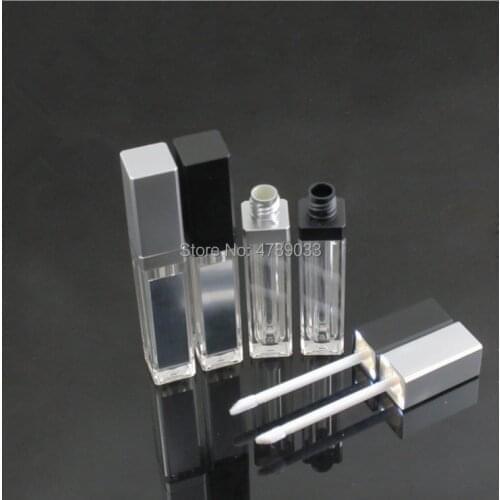 20pcs 7.5ml Black/Silver Square Empty Lipstick Lip Gloss Tubes Clear Cosmestic Packaging Container with LED Light High Quality