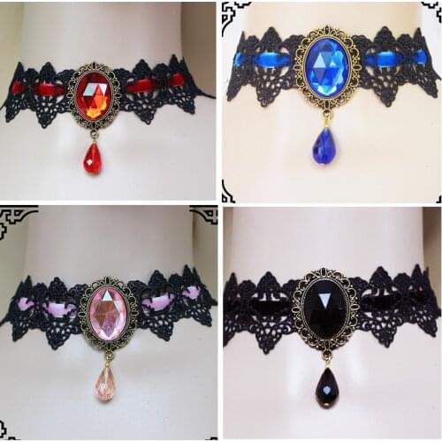 2021 fashion Black Lace Choker Collar Gothic Victorian Crystal Tassel Tattoo Choker Necklace Vintage Women Wedding Jewelry