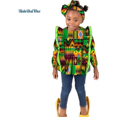 Africa Traditional Girls Tops Shirt Bazin Riche African Wax Print Patchwork Cotton Shirt for Girl Children Kids Clothing WYT591