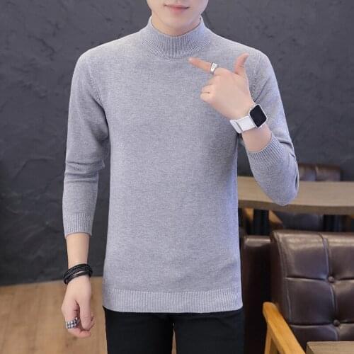 Black Knitted Sweater Korean Clothes Male Slim Half-Turtleneck Long Sleeve Pullover Man Casual Regular