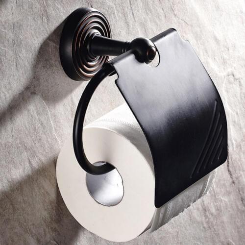 VidricPaper Holders Toilet Wall Mount Soild Brass Roll Tissue Holder For Paper Towel Bathroom Accessories Black WC Paper Shelf H