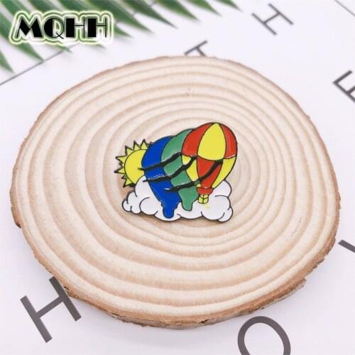 Cartoon Rainbow Sun Hot Air Balloon Cloud Enamel Brooch Alloy Badge Denim Clothes Bag Pin Cute Sweet Jewelry Gift For Friends