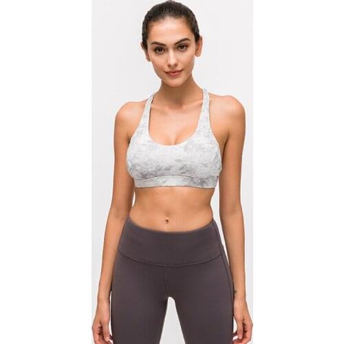 Heyyoga Print Crisscross Shock Proof Gym Athletic Padded Yoga Bars Naked-feel Seamless Fitness Sports Crop Top Running Brassiere