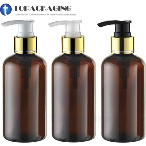 20*220ML Lotion Pump Bottle,Empty Amber Plastic Shampoo Cosmetic Container,Makeup Enssence Oil Sub-bottling,Sample Brown Bottle