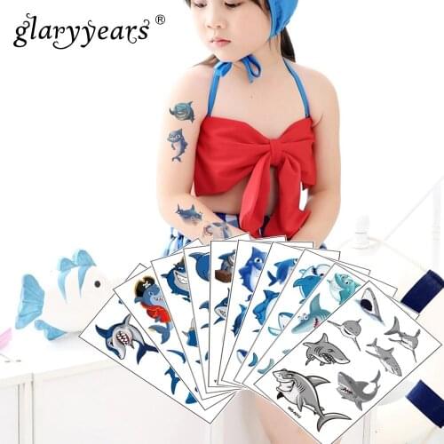 Glaryyears 1 Sheet Shark Makeup Temporary Tattoo Sticker Blue Fake Tatoo Flash Tatto Waterproof Small Body Art Men Woman Child