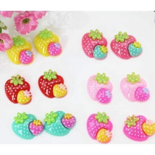 15pcs polka dots 20x18x6mm Strawberry Resin Cabochons Fruit Flat Back, Kawaii Cabochons, Decoden Supplies double strawberries