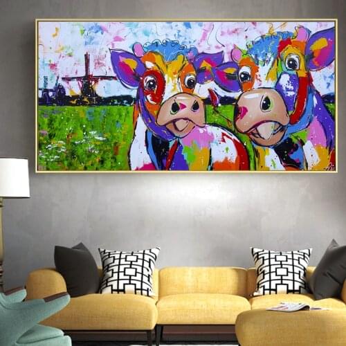 Watercolor Cartoon Two Cow Oil Canvas Canvas Painting Modern Posters Prints Wall Art Picture for Living Room Decor Cuadros