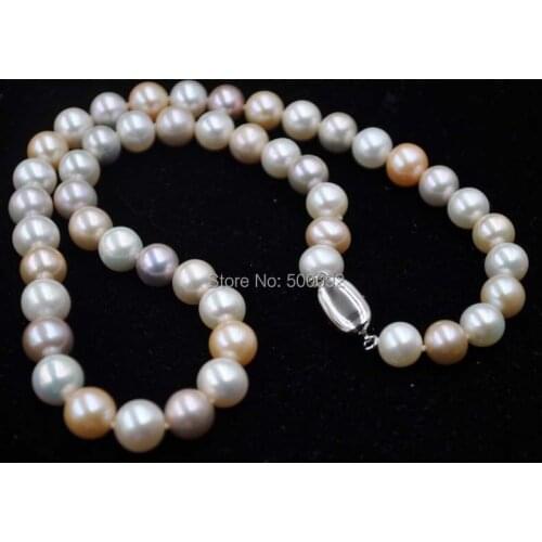 AA++ 8-9mm round natural color Multicolor pearl necklace free shipping