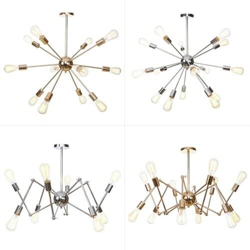 American Industrial Style Retro Chrome / Golden color Satellite / Spider Chandelier Electroplating Multi-head ST64 Edison Bulb