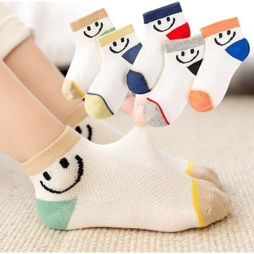 Summer boys Cotton mesh Socks For Baby Girls Breathable Children big smile Socks Spring Toddler child thin Color contrast Socks