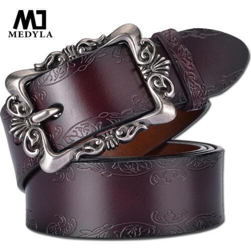 MEDYLA ladies belt exquisite carved leather belt ladies decorative pants womens simple pin buckle belt