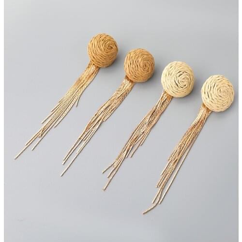 Fashion Round Raffia Woven Long Metal Tassel Earrings Womens Creative Popular Dangle Earrings Party Accessories