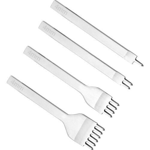 New Sale 4 Pcs Leather Craft Tools Stainless Steel 1+2+3+6 Hole Chisel Graving Stitching Punch Tool Kit 3mm/4mm/5mm/6mm for Sale