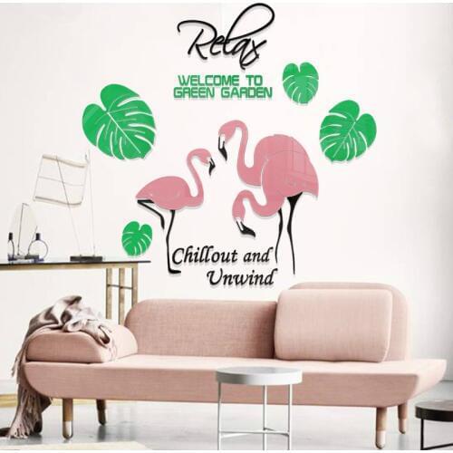 Northern Europe wallpaper Flamingos Leaves Simple modern wallsticker Living room bedroom Background 3d acrylic DIY wall sticker