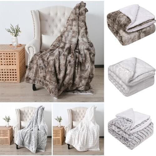 Sofa Blankets Bed Cover Blanket Super Soft Faux Fur Blanket Thick Double Layer Lamb Down Blanket Warm Cosy152 X 127cm